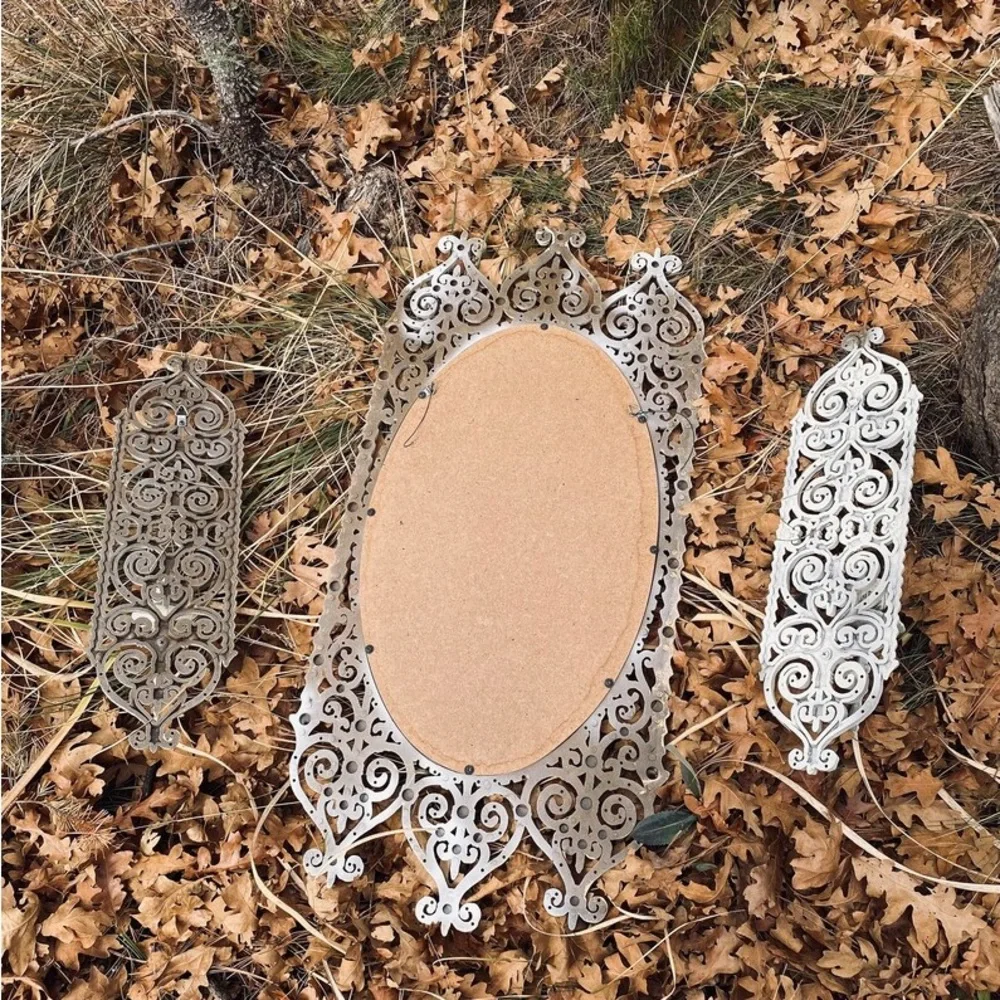 Vintage White Syrocco Mirror and Candle Set